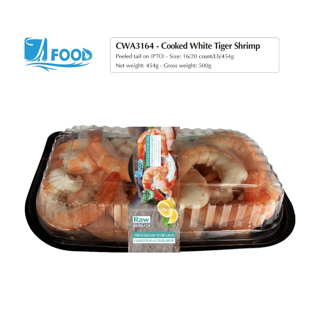 Tôm thẻ hấp nguyên vị, lột vỏ chừa đuôi Size 16/20, NW 340g (Khay)