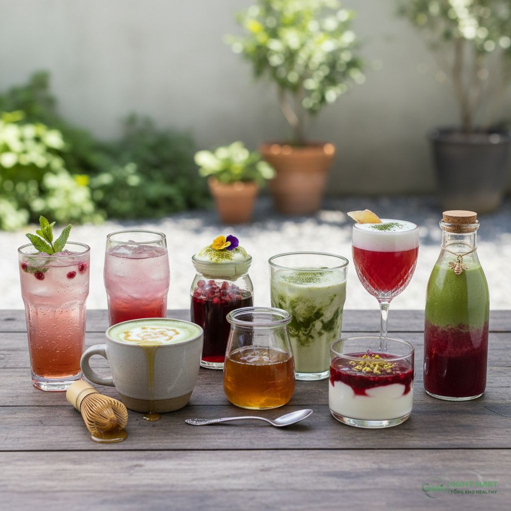 7 món đồ uống “dễ nuốt” với giấm lựu/mật ong/matcha