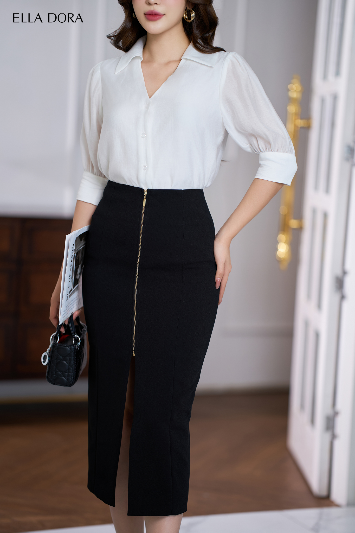 Sơ mi tơ crep trắng