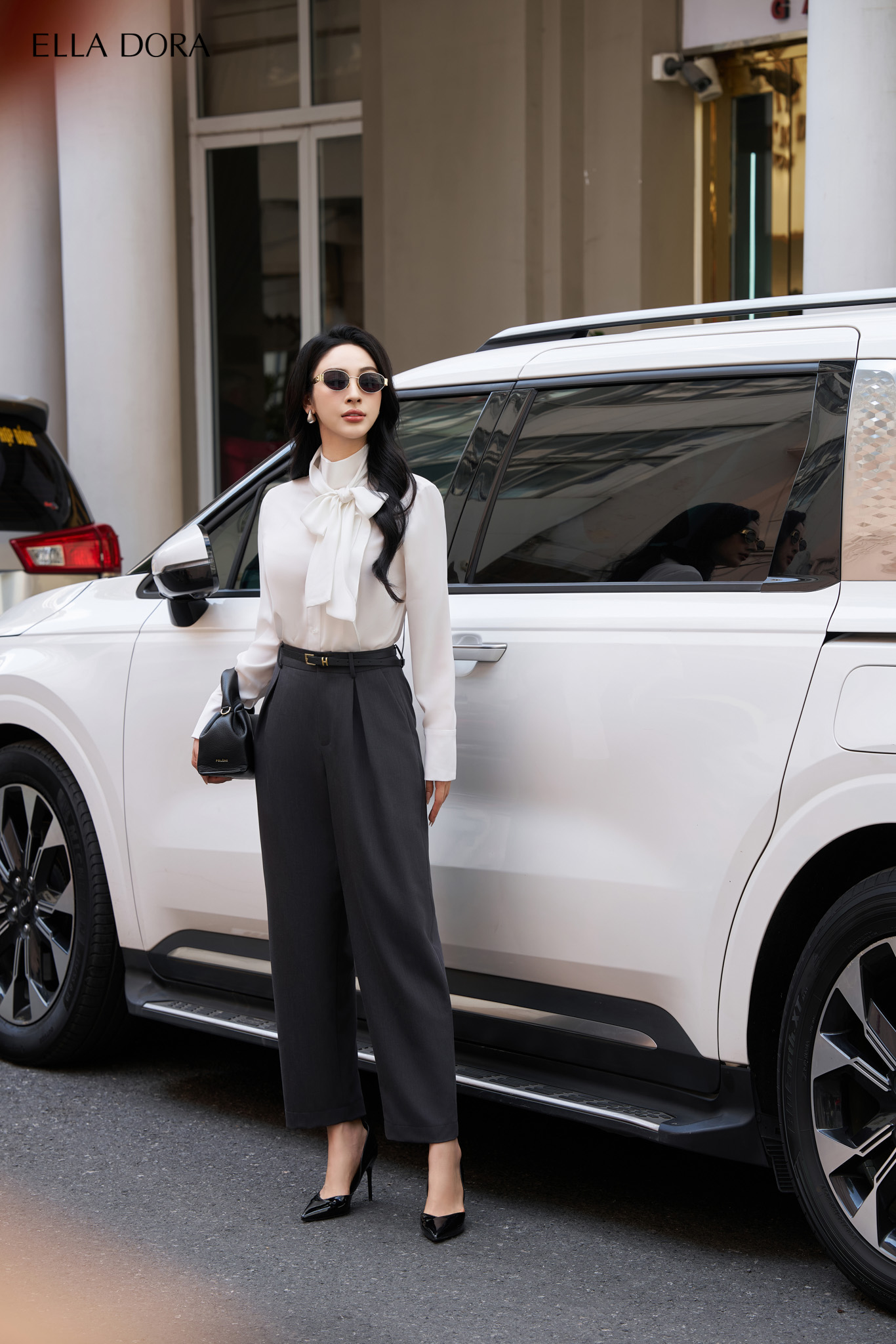 Sơ mi bèo nẹp nơ cổ