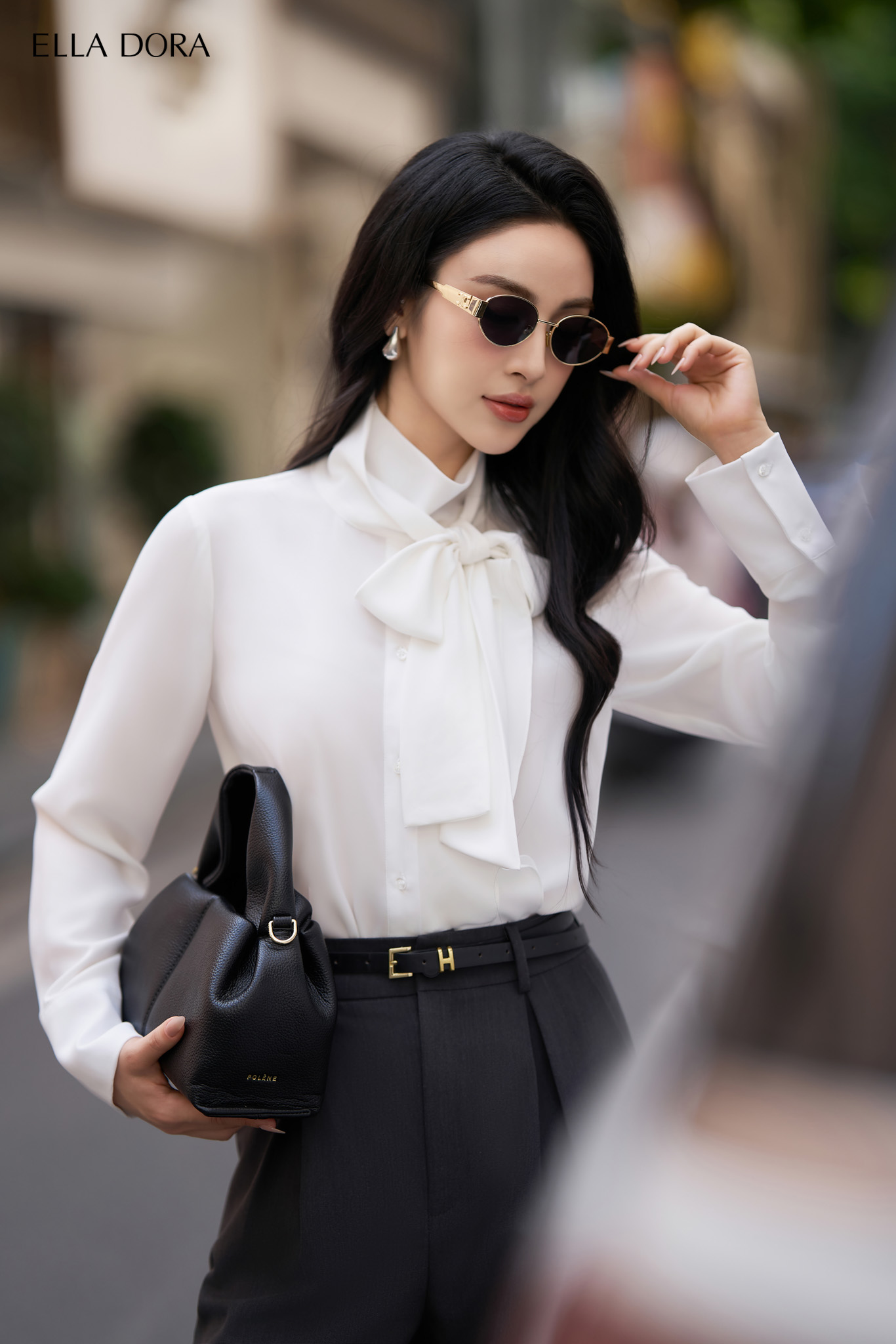 Sơ mi bèo nẹp nơ cổ