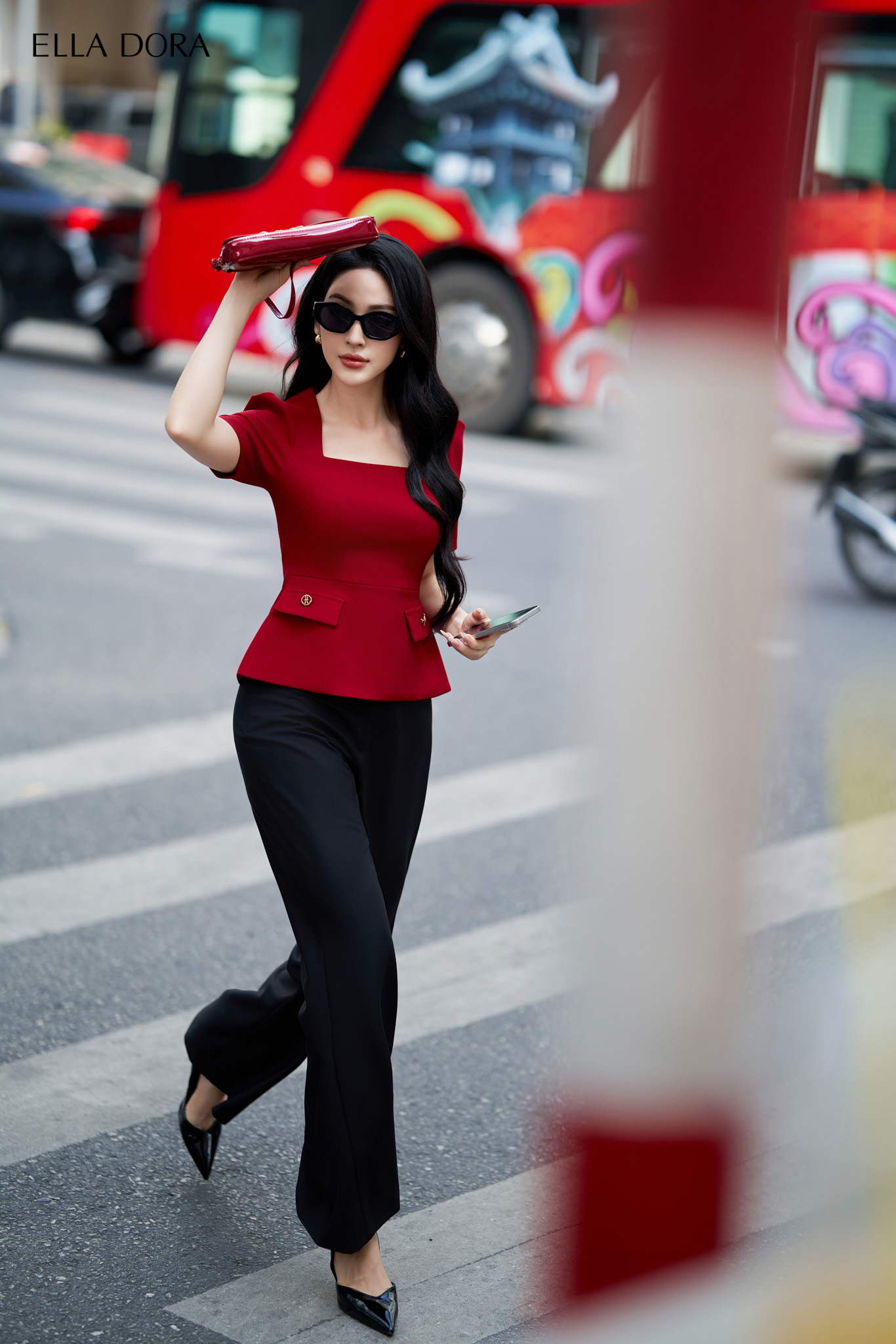 Áo cổ vuông 2 nắp túi