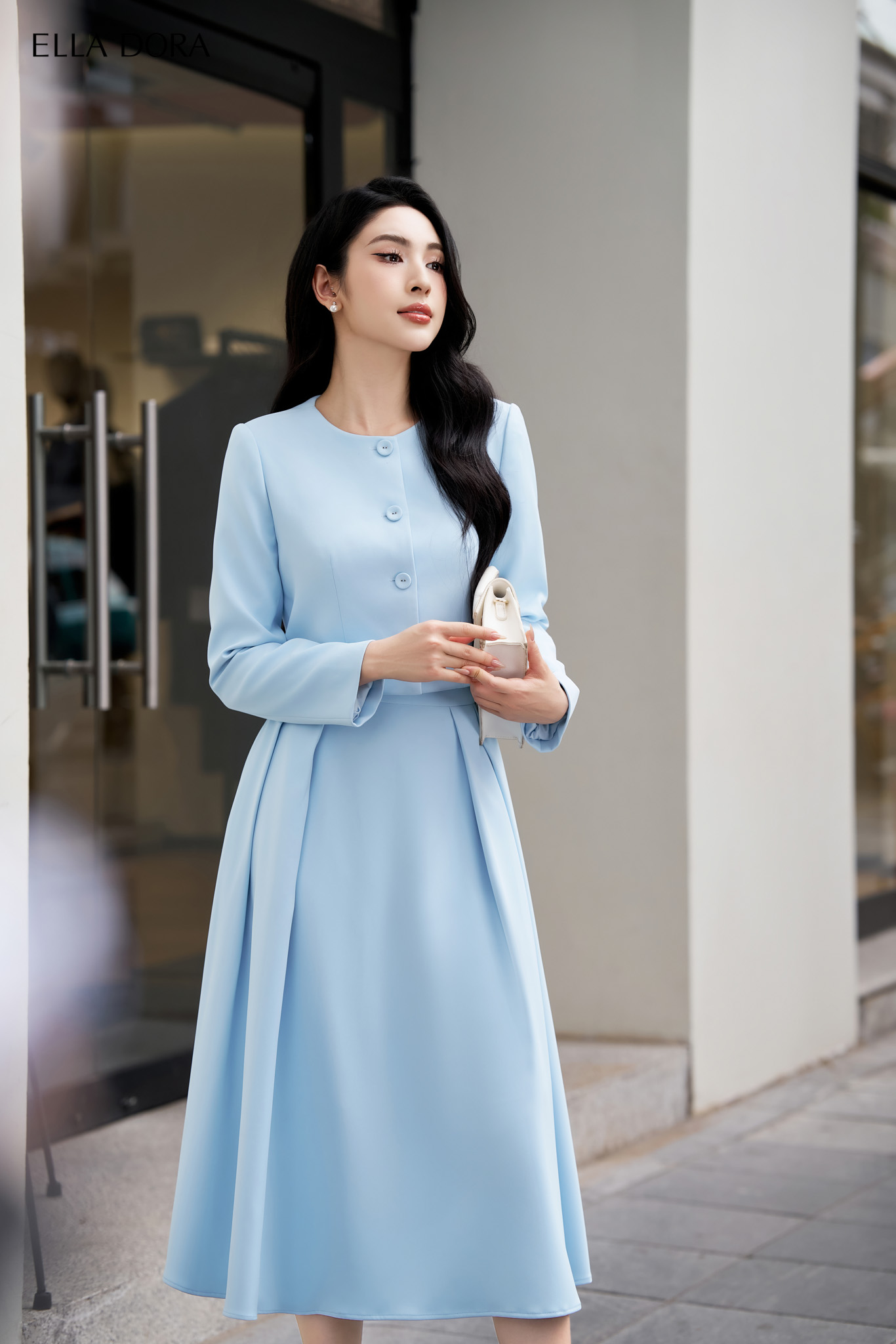 Set  cổ tròn xanh lơ