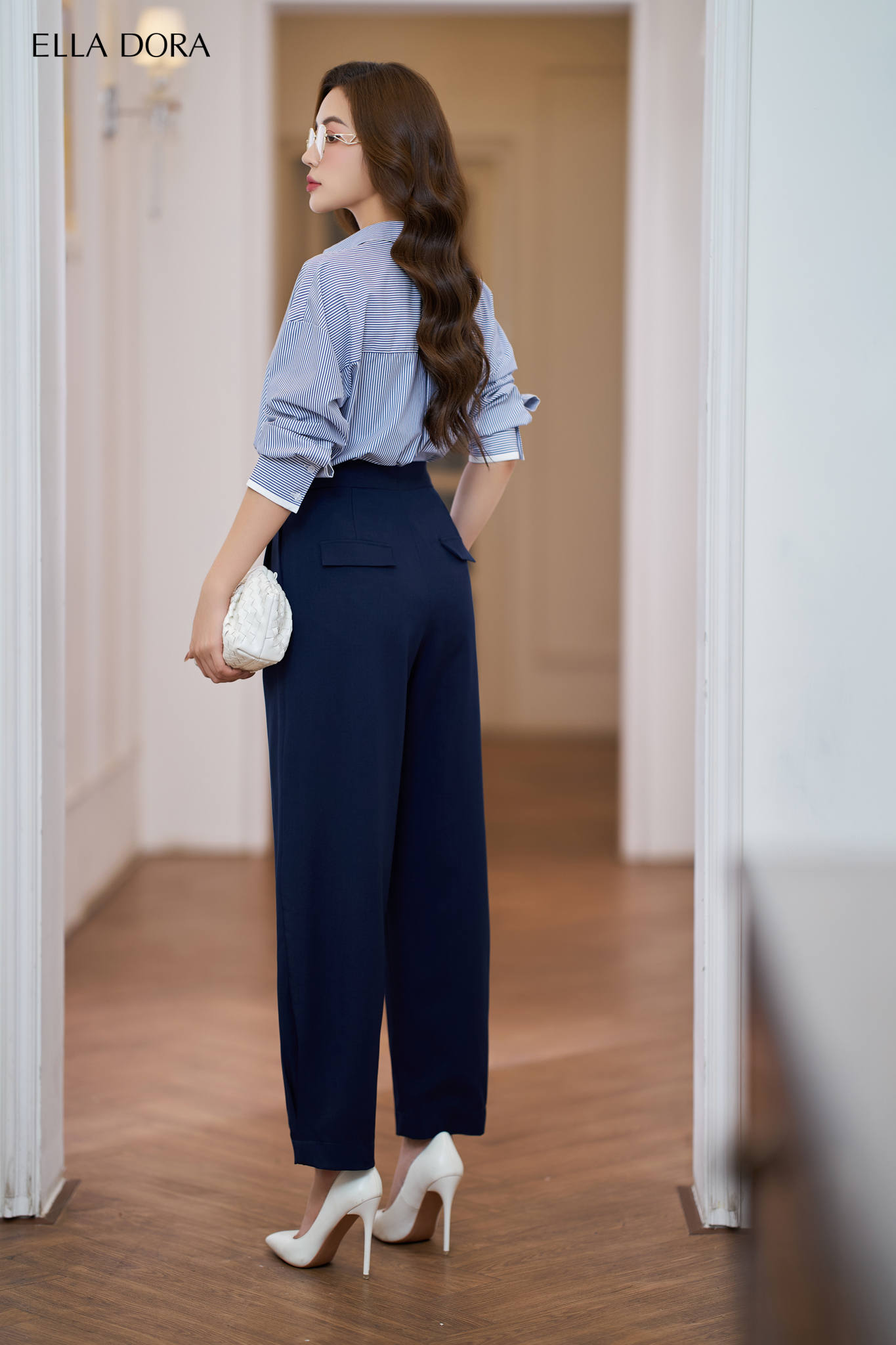 Sơ mi kẻ phối thô trắng