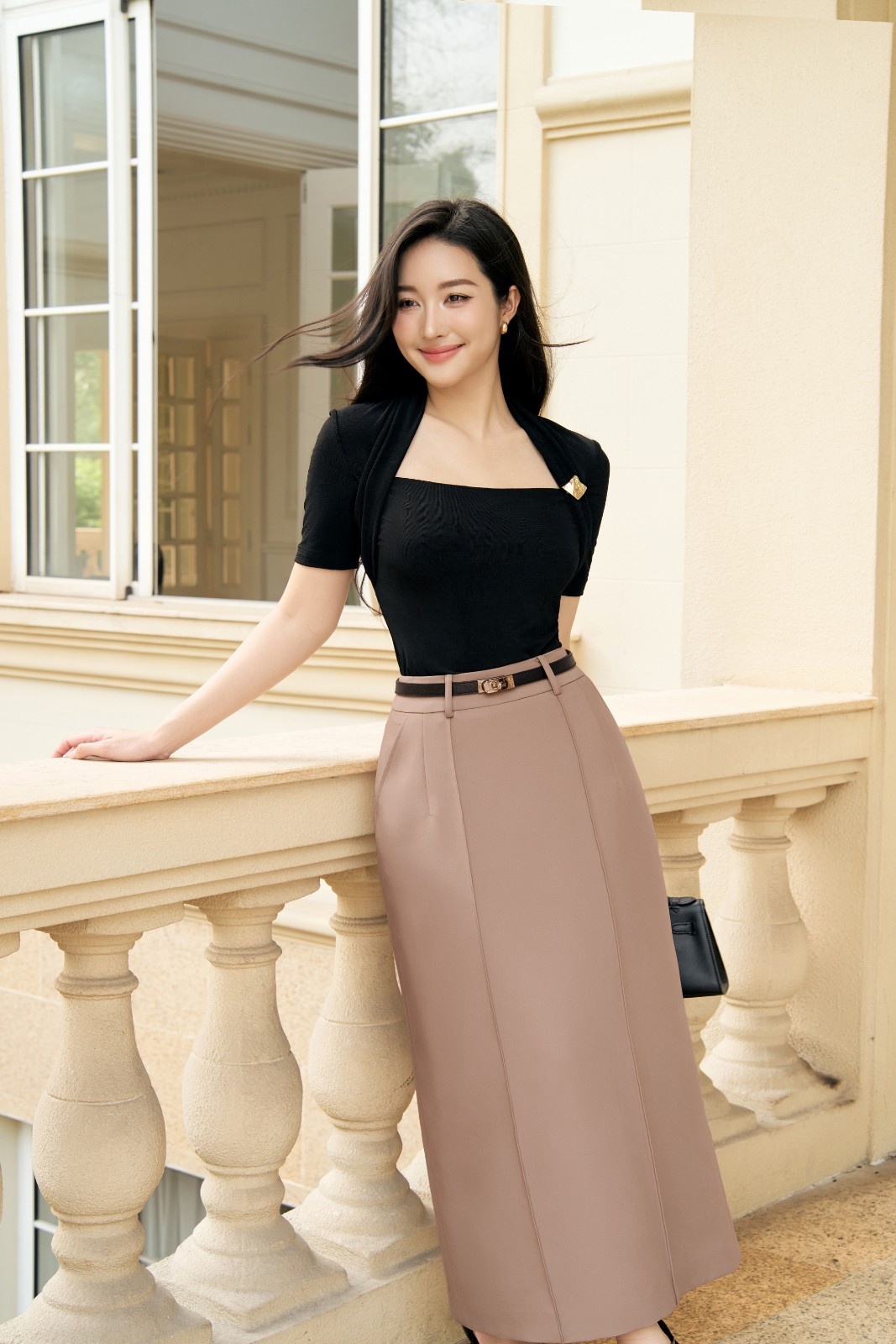 CV183LA - Chân váy chiết li nổi