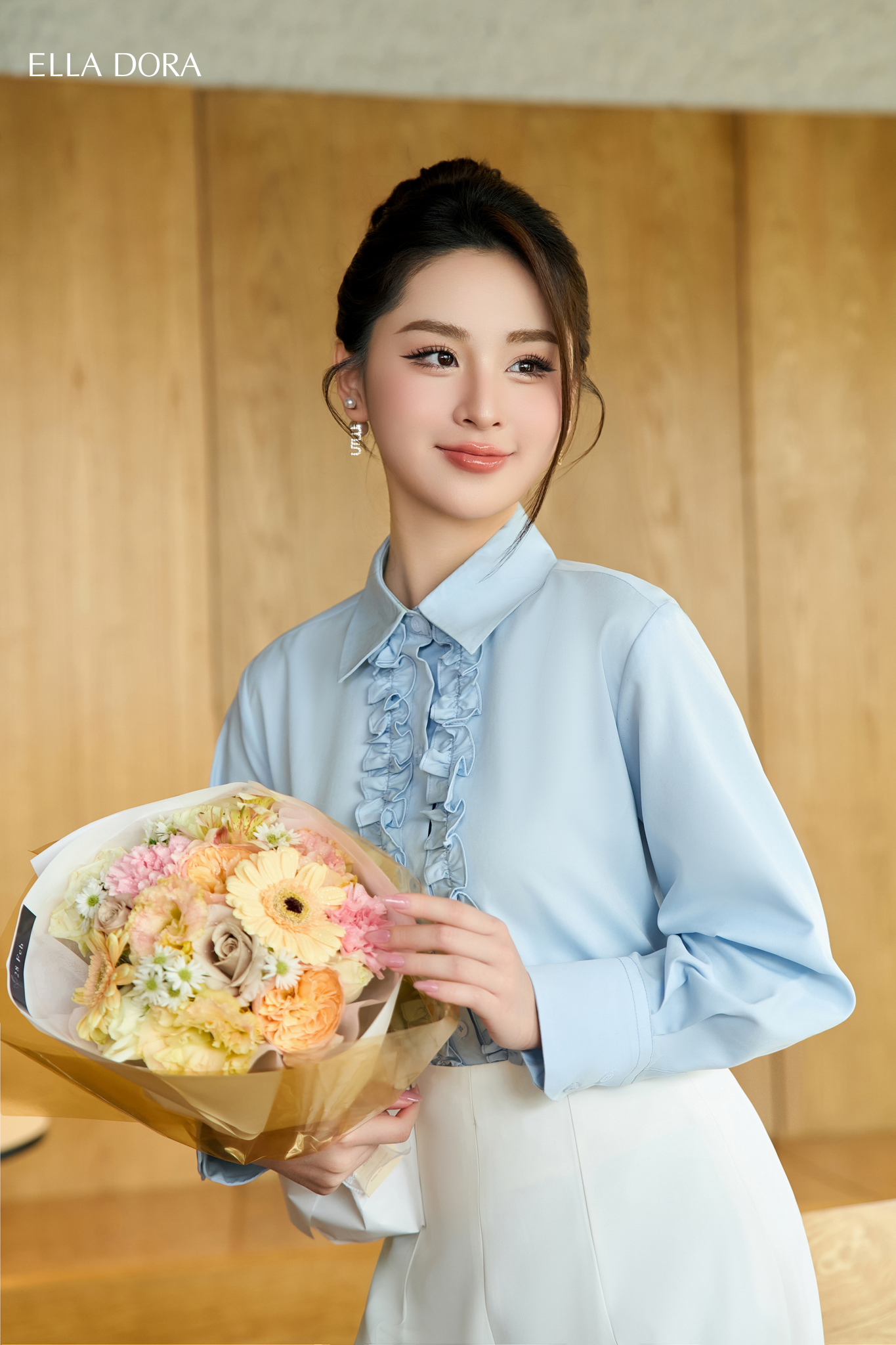 Áo sơ mi bèo nẹp xanh