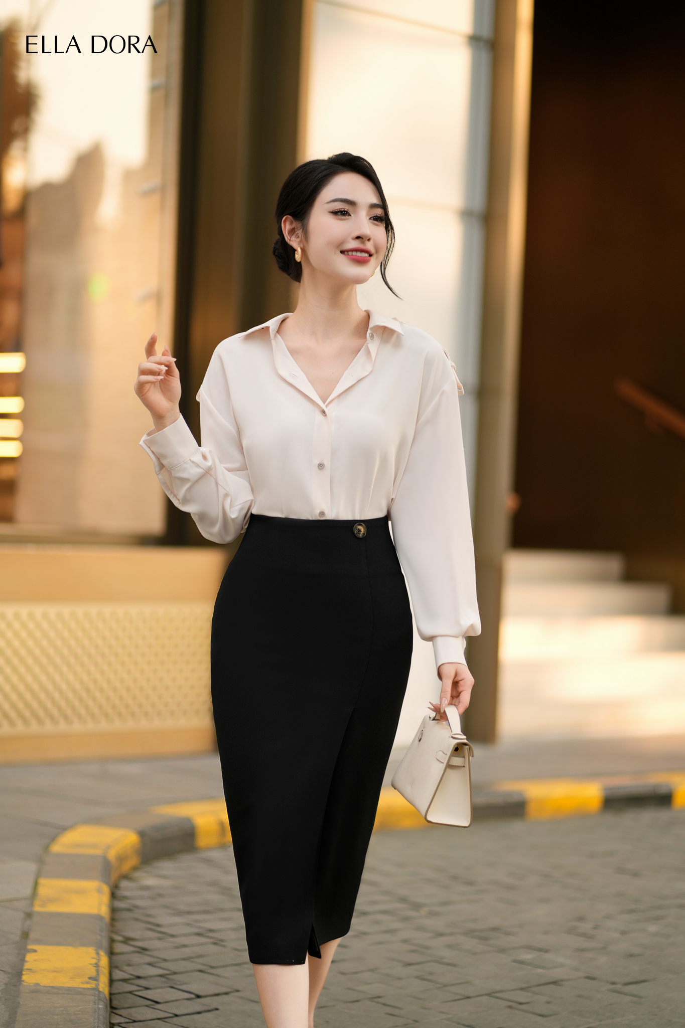 Chân váy đắp tà 1 cúc