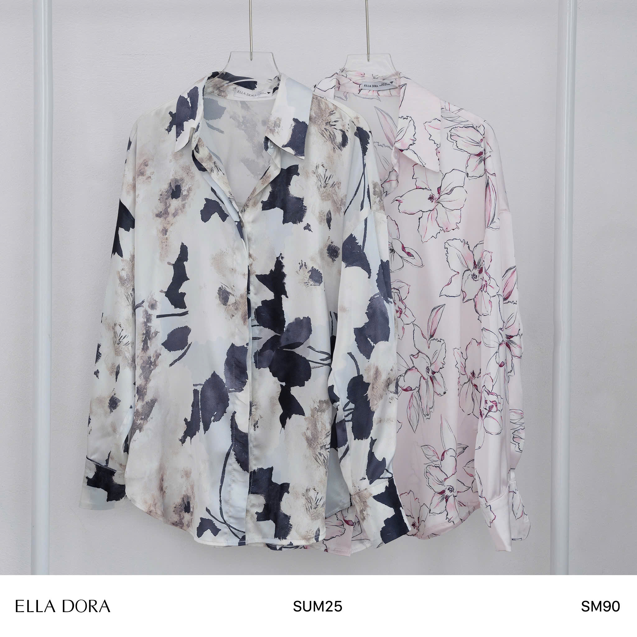 Sơ mi lụa hoa dáng thoải mái