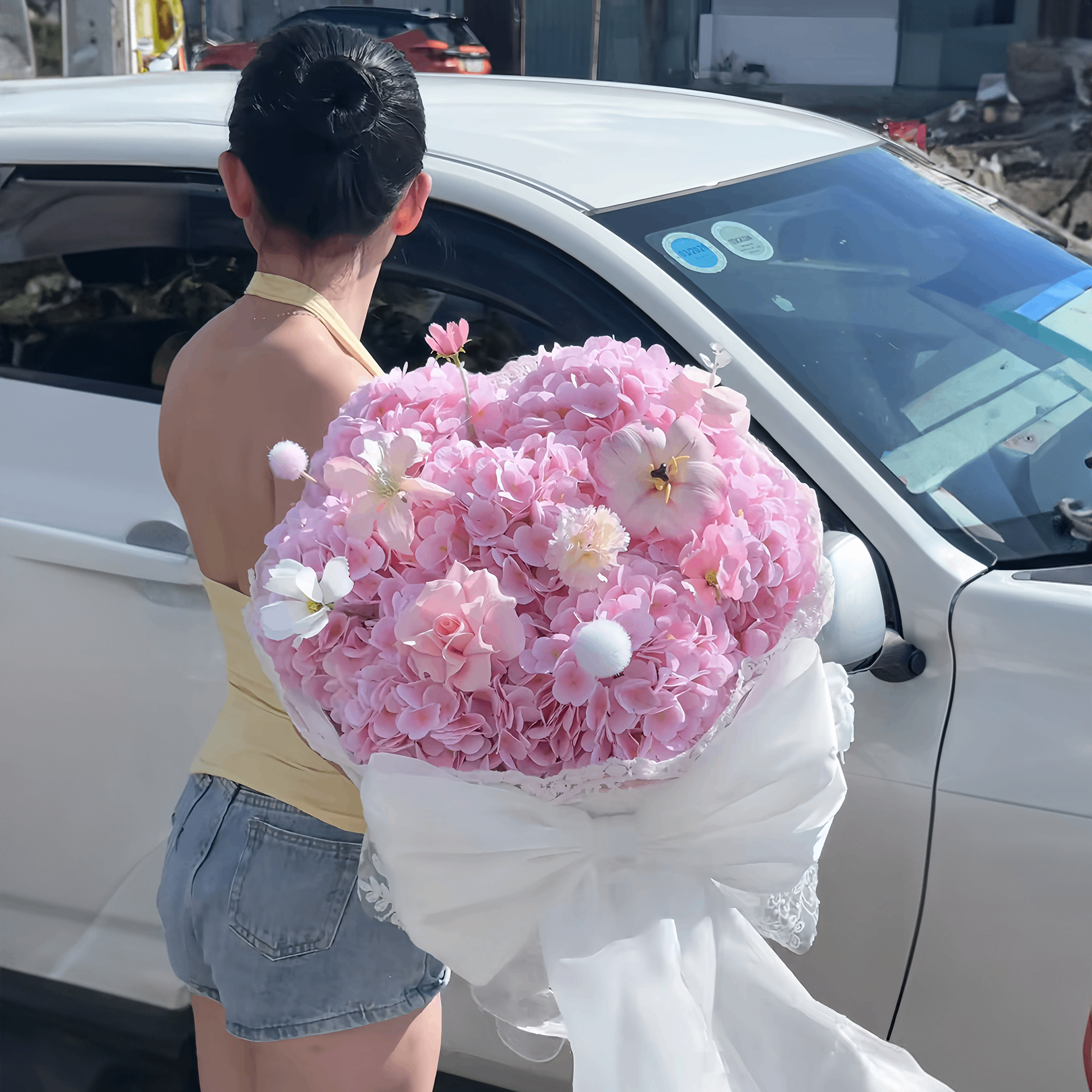 Bó Hoa Lụa Cẩm Tú Cầu Màu Hồng Có Nơ – Món Quà Dịu Dàng