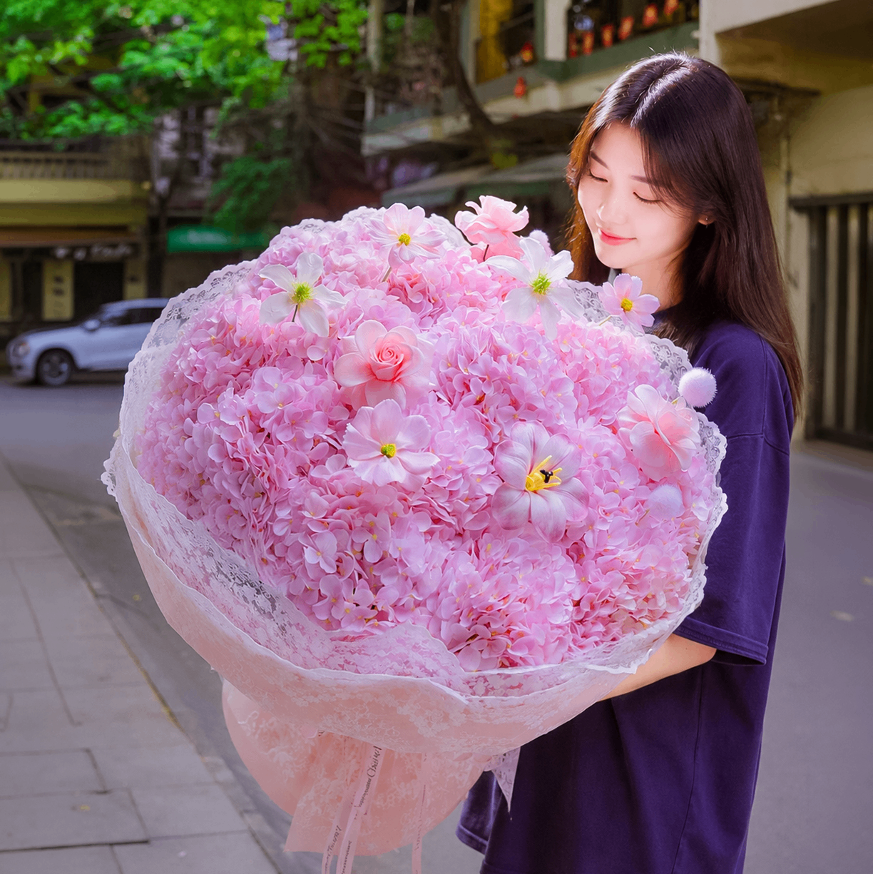 Bó Hoa Lụa Cẩm Tú Cầu Màu Hồng – Bó Hoa To Ngọt Ngào Yêu Thương