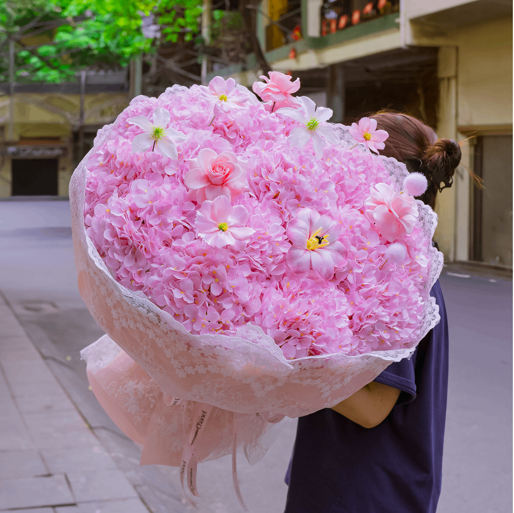 Bó Hoa Lụa Cẩm Tú Cầu Màu Hồng – Bó Hoa To Ngọt Ngào Yêu Thương