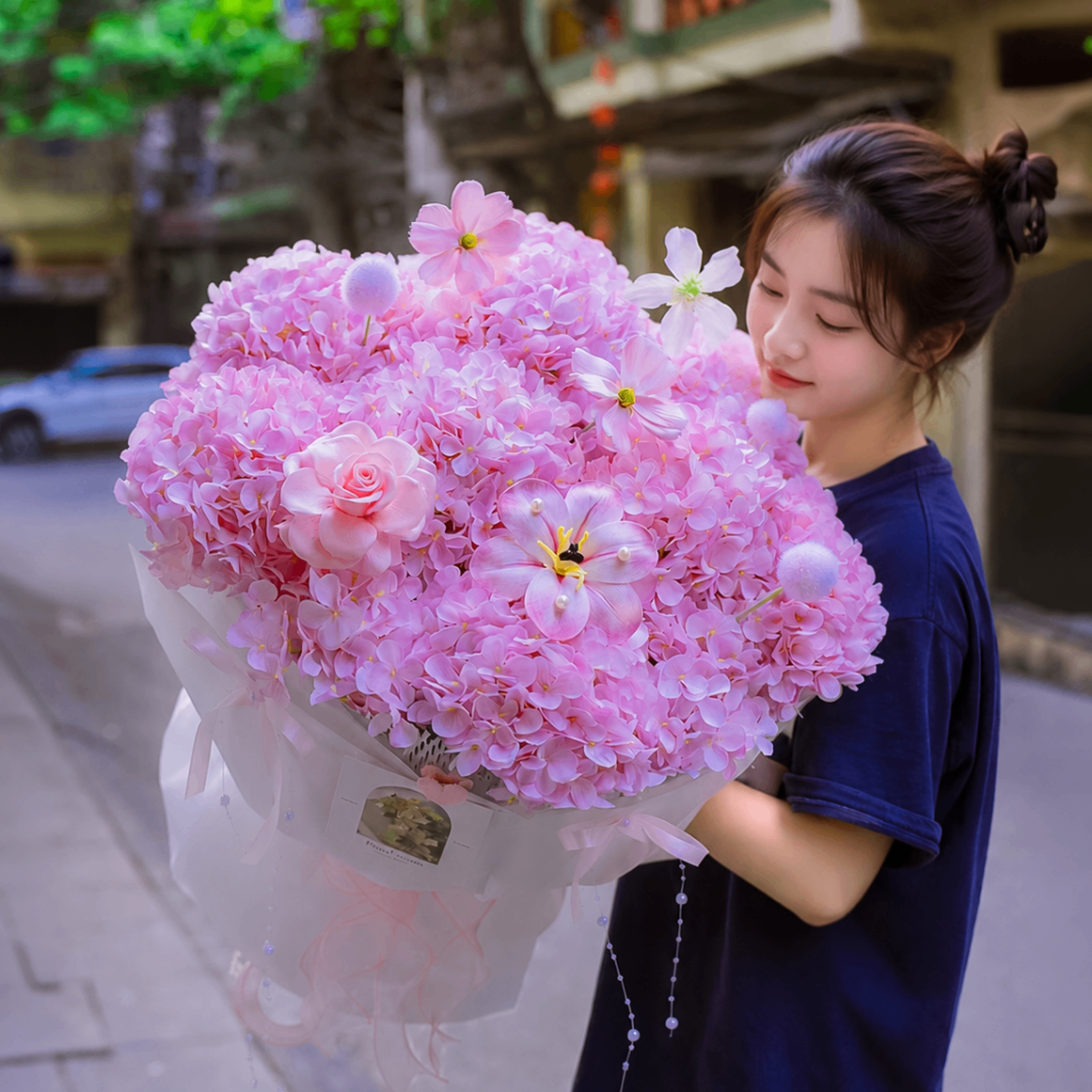 Bó Hoa Lụa Cẩm Tú Cầu Hồng Mix Hoa Sáp – Dịu Dàng Chứa Đầy Yêu Thương