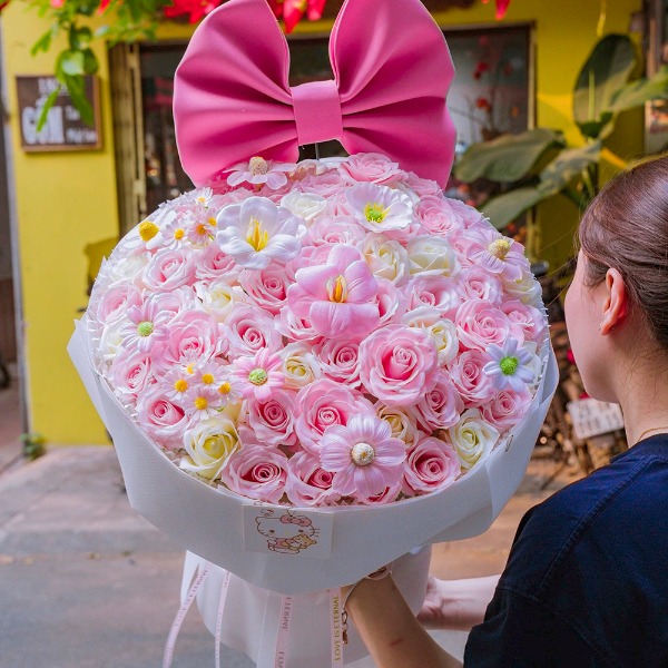 Bó Hoa Sáp Tone Mix Màu Hồng – Bó Tròn Size To Ngọt Ngào Và Sang Trọng