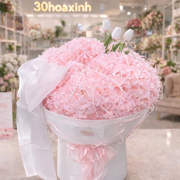 Hoa Cẩm Tú Cầu Lụa Màu Hồng Phai