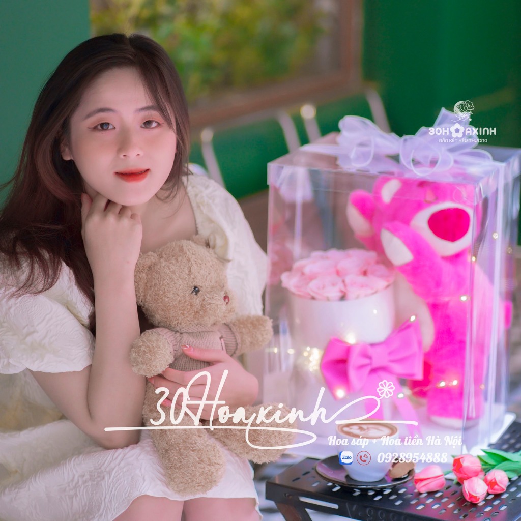 Gấu dâu hoa hồng Gắn đèn led