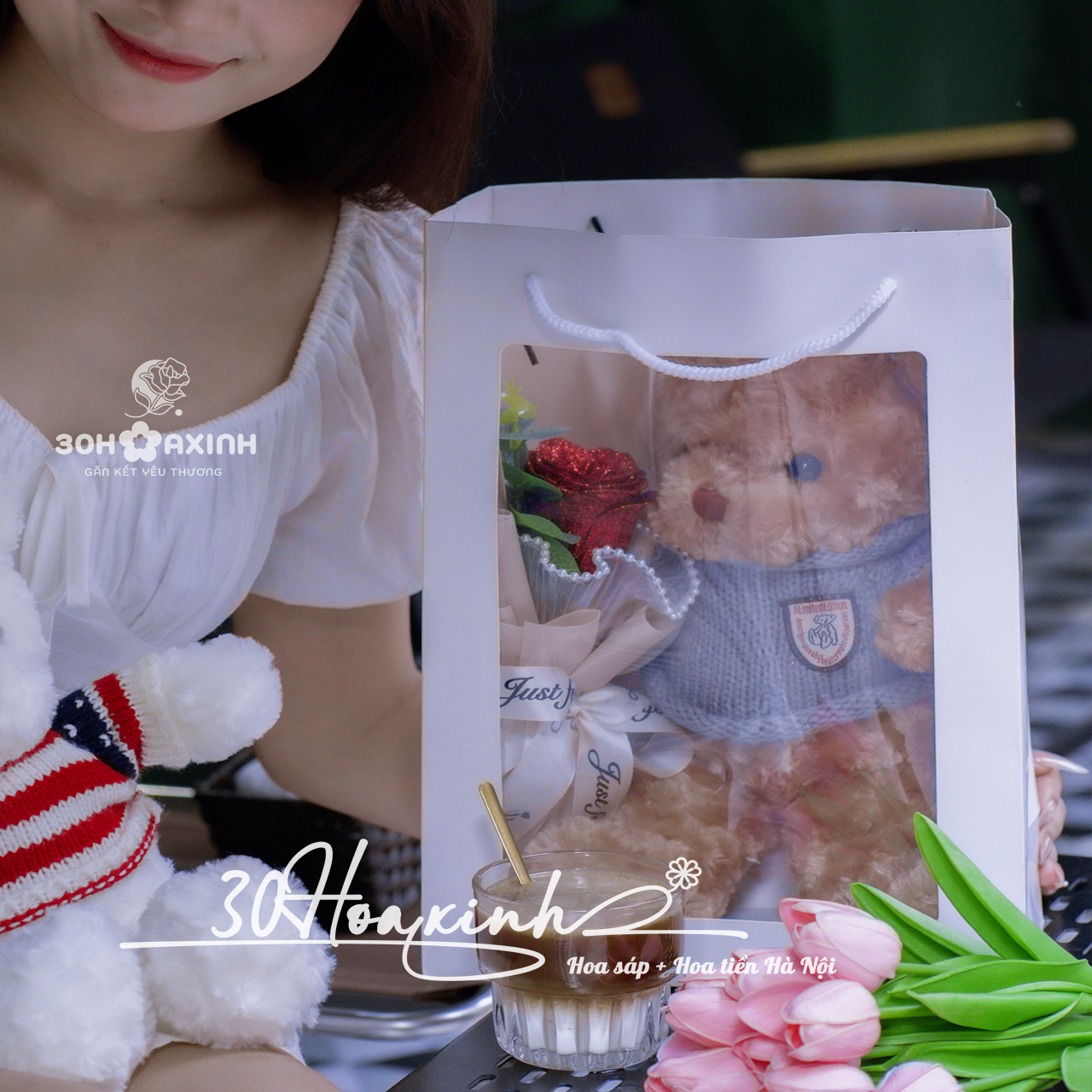 Túi hoa sáp Gấu bông Teddy lông xù