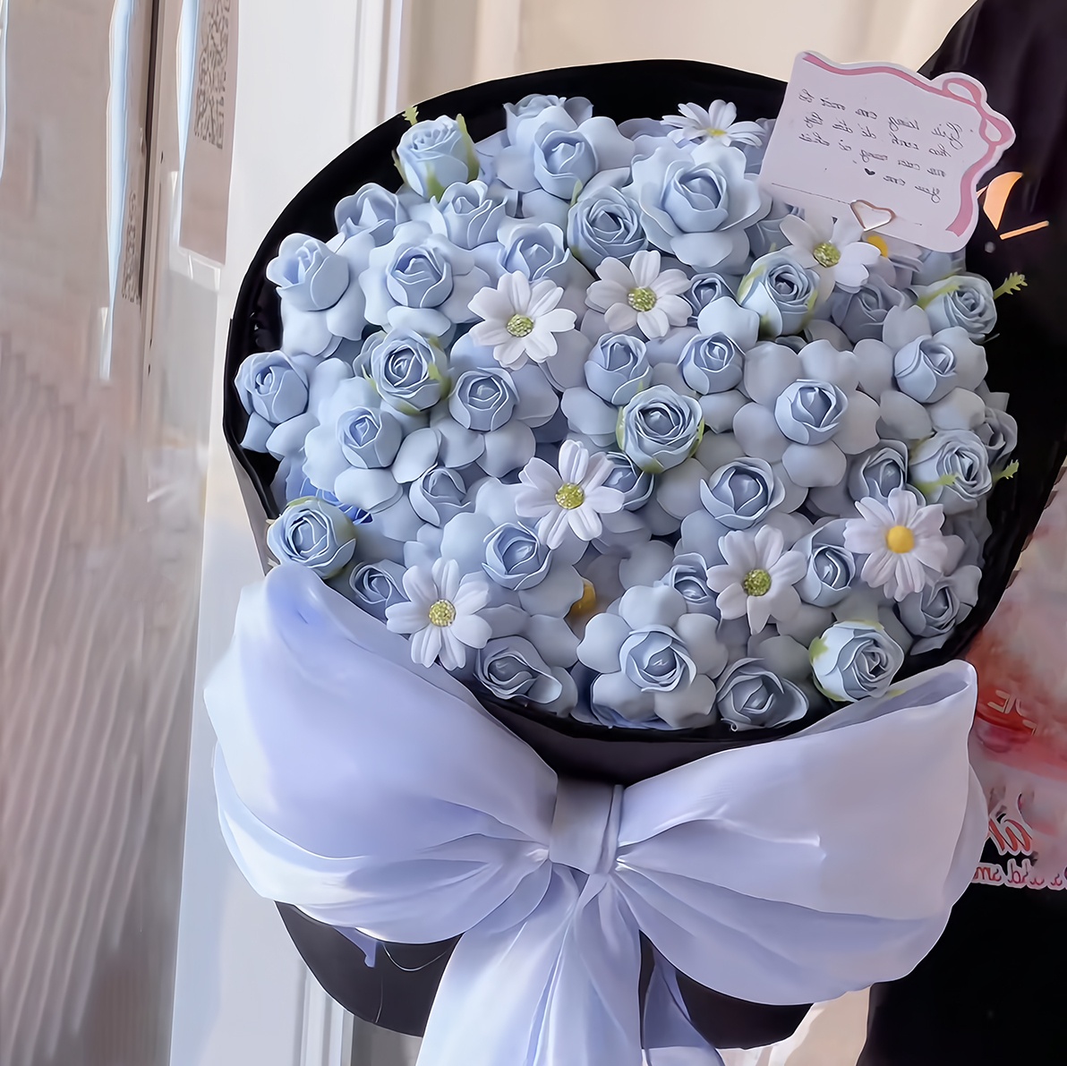 Bó Hoa Sáp Xanh Dương Hoa Hồng Tỉ Muội Kèm Nơ