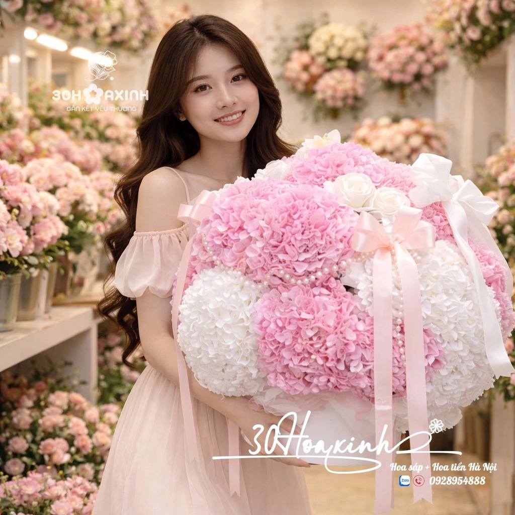 Hoa Lụa Cẩm Tú Cầu Tone Hồng Nhẹ Nhàng