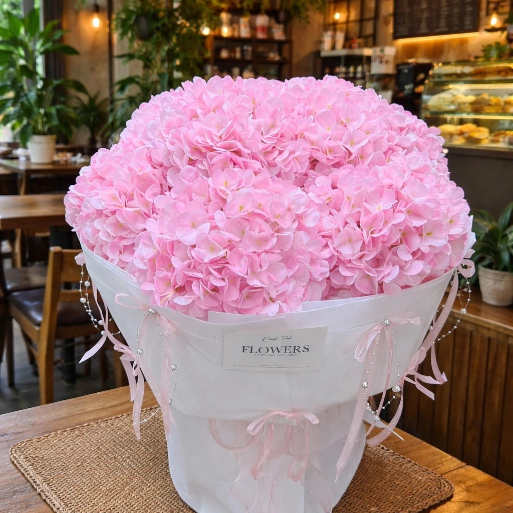 Hoa Lụa Cẩm Tú Cầu Màu Hồng Nhẹ Nhàng