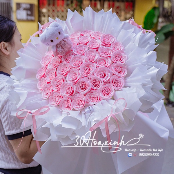 Hoa Sáp Màu Hồng Ecuador Bó Công Chúa