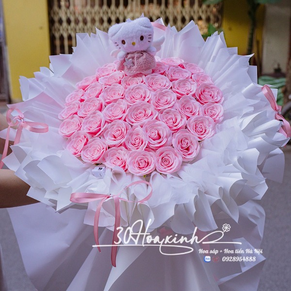 Hoa Sáp Màu Hồng Ecuador Bó Công Chúa