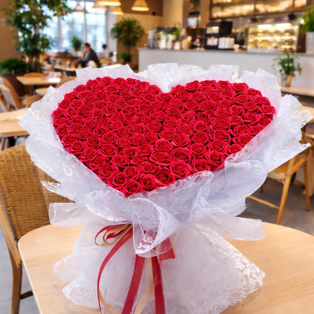 Hoa Sáp 99 Bông Màu Đỏ Hình Trái Tim – Tình Yêu Vĩnh Cửu