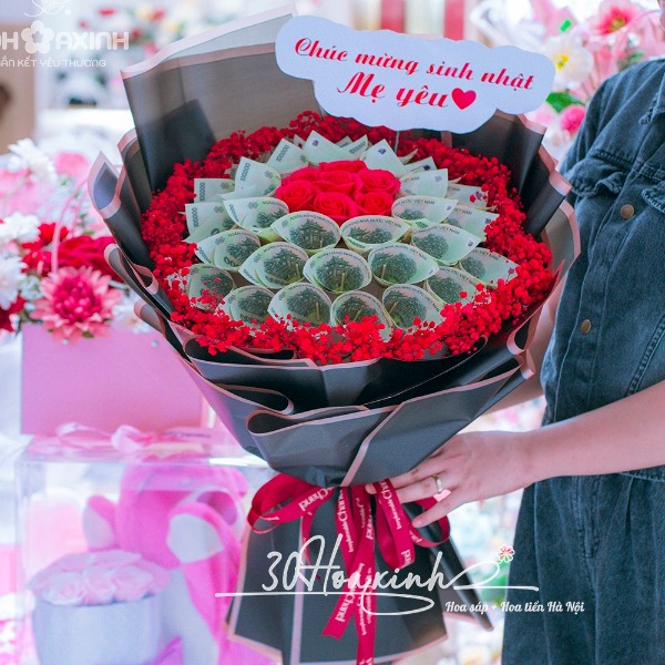 Bó hoa tiền 100k số lượng 30 tờ