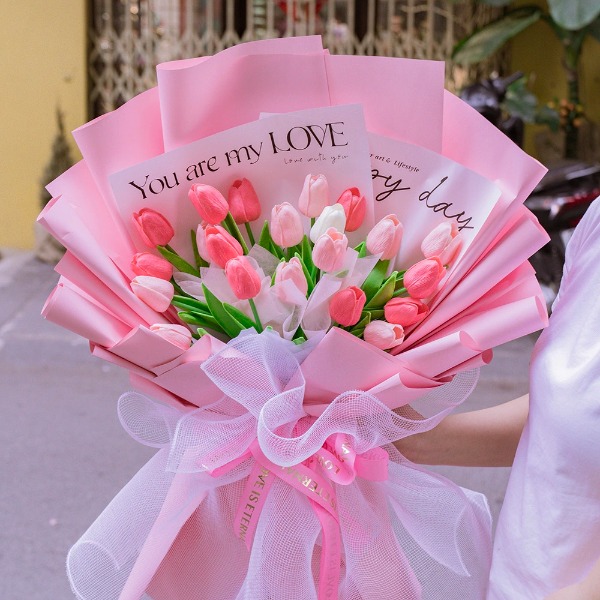 Bó Hoa Tulip Cao Su Non Cao Cấp Màu Hồng – Ngọt Ngào