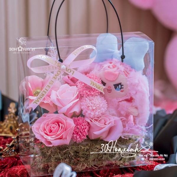 Hộp Vali Gấu Bông Baby Three mix Hoa Sáp