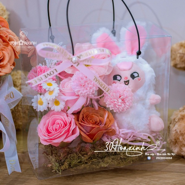 Hộp Vali Gấu Bông Baby Three mix Hoa Sáp