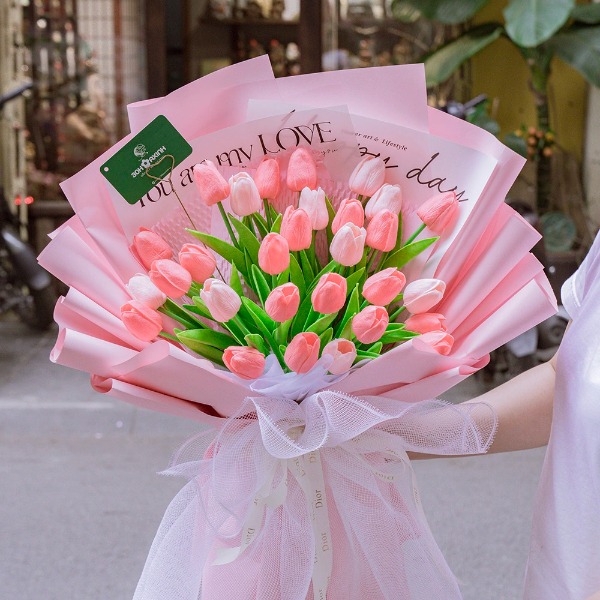 Bó Hoa Tulip Cao Su Non Cao Cấp Màu Hồng - Dịu Dàng