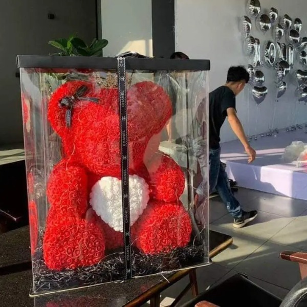 Hộp quà tặng, Decor hoa gấu có đèn Led (Size Đại)