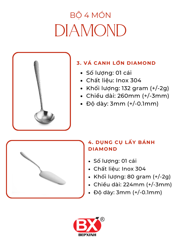 다이아몬드 4개 세트 - BỘ BÀN ĂN DIAMOND 4 MÓN (4 sản phẩm x 1 cái)