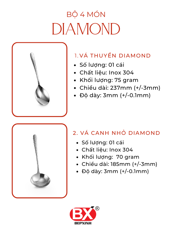 다이아몬드 4개 세트 - BỘ BÀN ĂN DIAMOND 4 MÓN (4 sản phẩm x 1 cái)