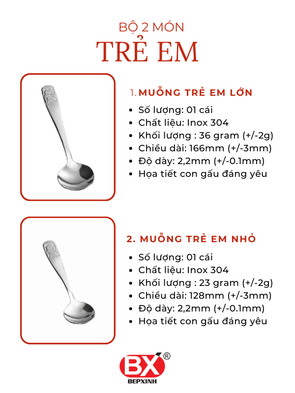 키즈 2개 - BỘ 2 CÁI MUỖNG TRẺ EM (2 sản phẩm x 1 cái)