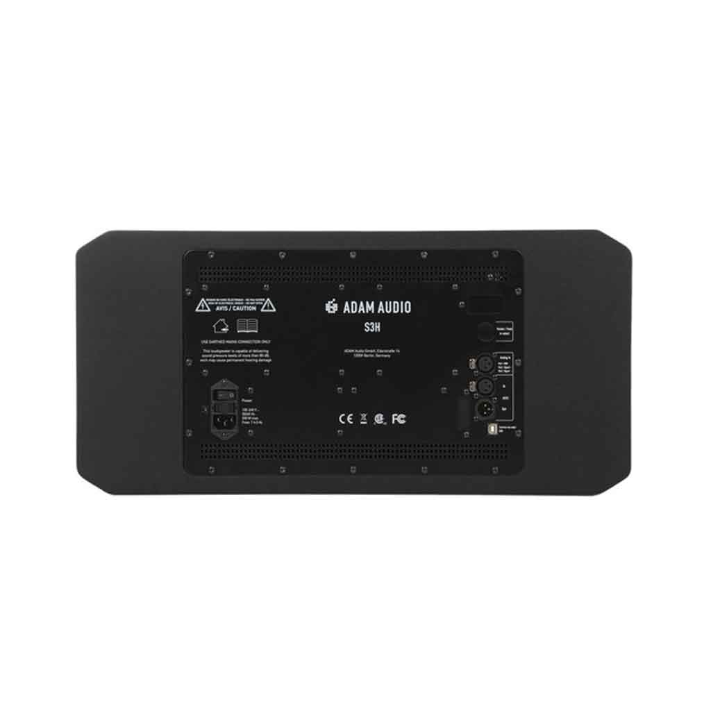 ADAM Audio S3H Dual 7 inch 3-way hình đang được chup miêu tả chi tiết mặt sau của loa với đầy đủ các phích cắm đầu và thông số của loa 