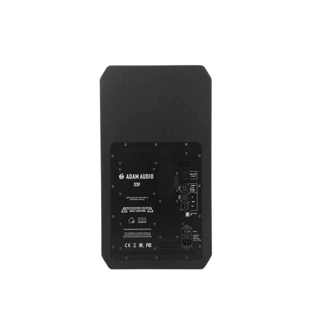ADAM Audio S3V 9 inch 3-way hình đang được chup miêu tả chi tiết mặt sau của loa với đầy đủ các phích cắm đầu và thông số của loa 