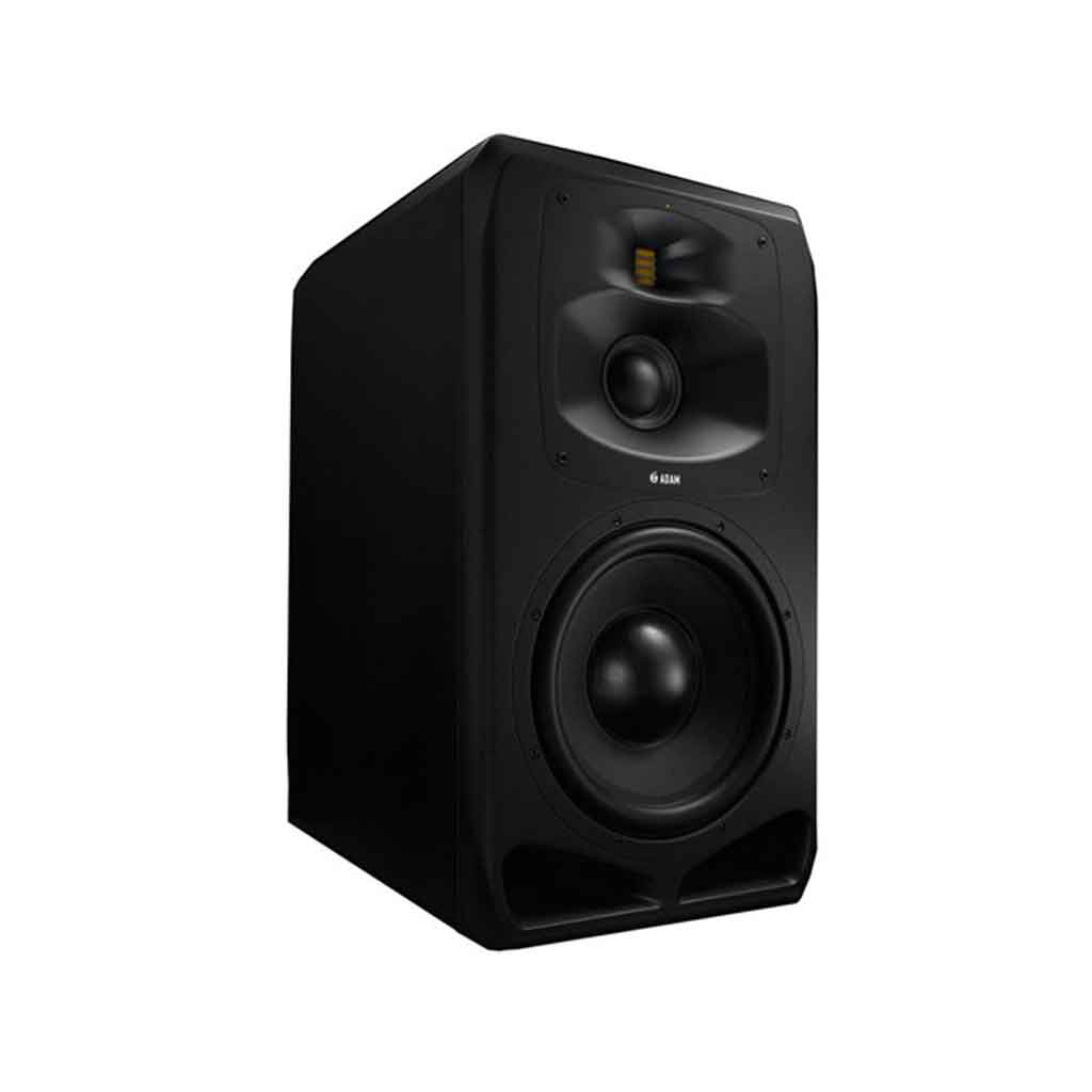 ADAM Audio S5V 12 inch 3-way với có thiết kế dạng đứng (vertical design) với lớp vỏ màu đen mờ sang trọng, kiểu dáng chắc chắn, cực kỳ chuyên nghiệp – phù hợp cho phòng kiểm âm cao cấp hoặc studio mastering