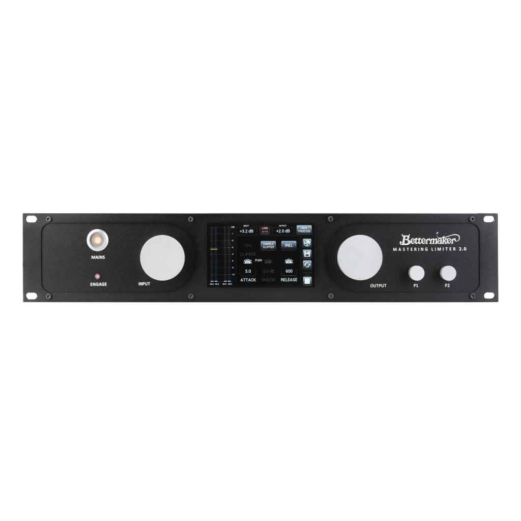 Thiết bị Bettermaker Mastering Limiter 2.0 hình đang được miêu tả chụp chi tiết mặt trước với có thiết kế nhiêu nút tùy chỉnh và có thiết kế mà đen nhám đẹp mắt 
