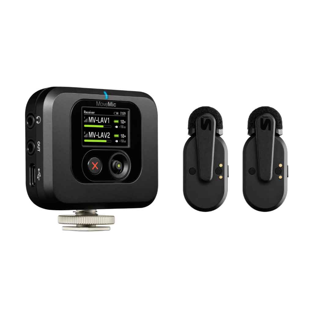 Bộ micro không dây cài áo Shure MoveMic Two Bộ micro không dây cài áo Shure MoveMic Two trong hình là bộ micro không dây Shure MoveMic Two Receiver Kit – một giải pháp ghi âm chất lượng cao dành cho quay video, livestream, vlog và podcast. Đây là dòng micro cài áo không dây (lavalier