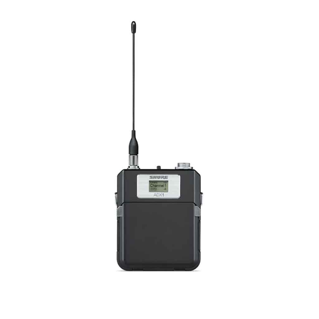 Bộ phát đeo người không dây Shure ADX1 hình đang đươc miêu tả đây là bộ phát bodypack không dây thuộc hệ thống Axient Digital của Shure, chuyên dùng cho sân khấu, biểu diễn, sự kiện lớn