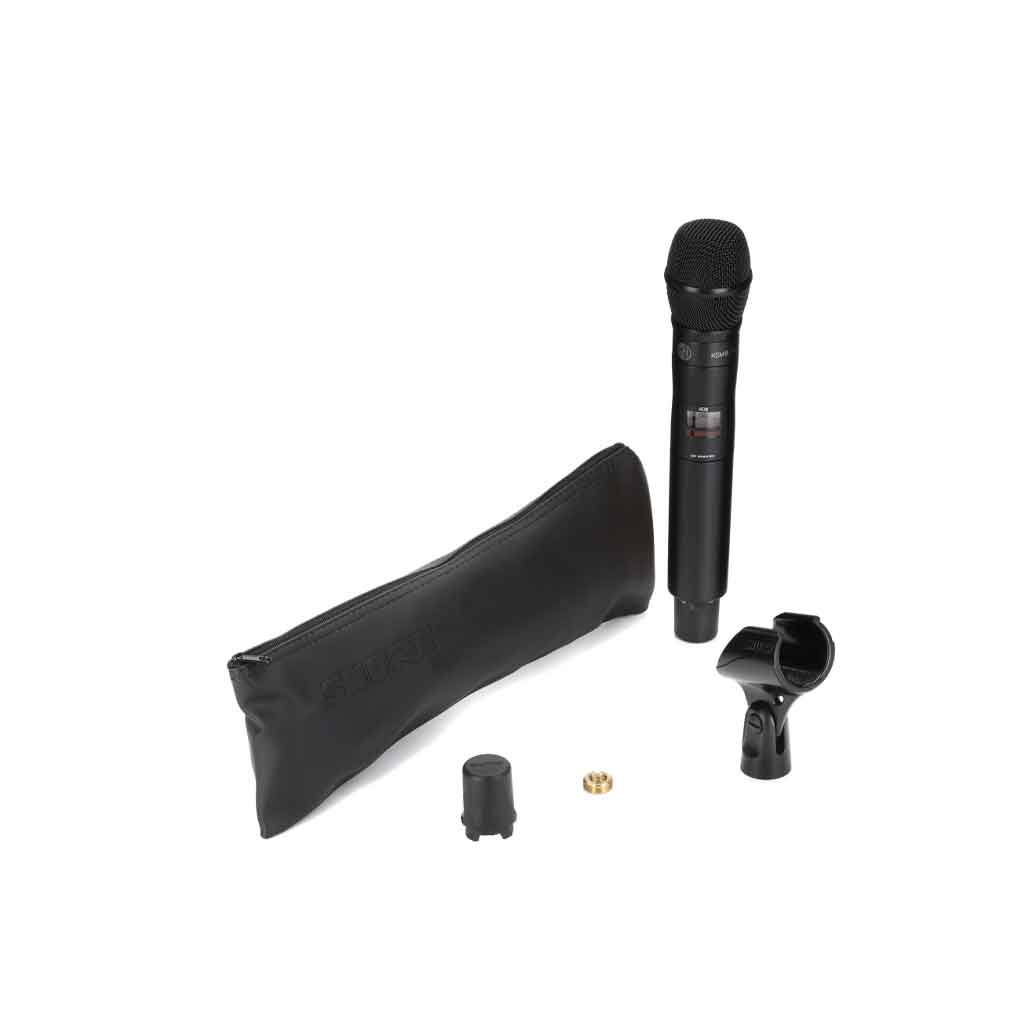 Bộ phát micro không dây cầm tay Shure ADX2/K9HS hình đang được miêu tả hình đang được chụp miêu tả chi tiết sản phẩm micro có đầy đủ phụ kiện kèm theo