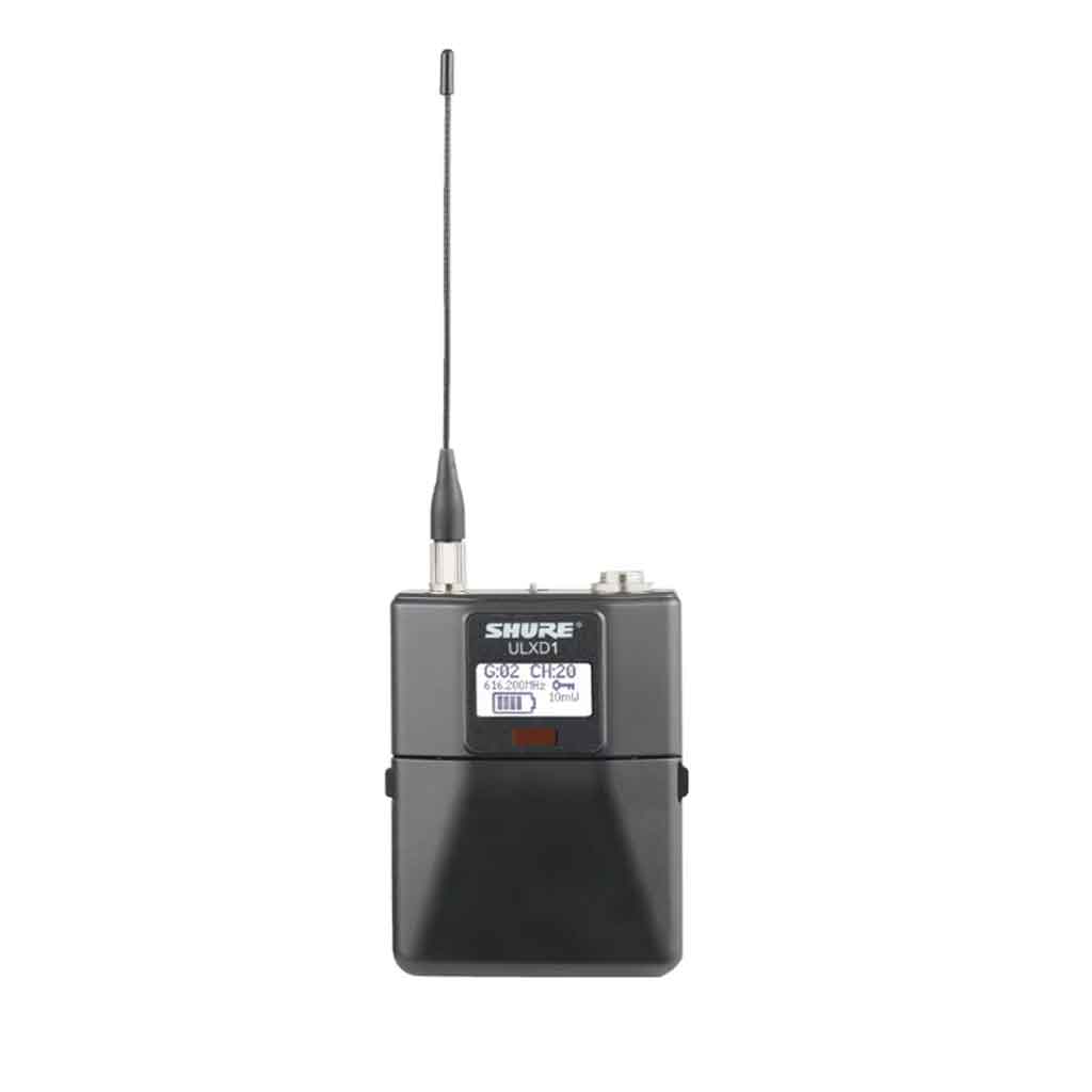 Bộ phát không dây Shure ULXD1 hình đang được miêu tả ULXD1 thuộc hệ thống micro không dây Shure ULX-D, chuyên dùng cho biểu diễn chuyên nghiệp, giảng dạy, hội thảo, nhà thờ, truyền hình