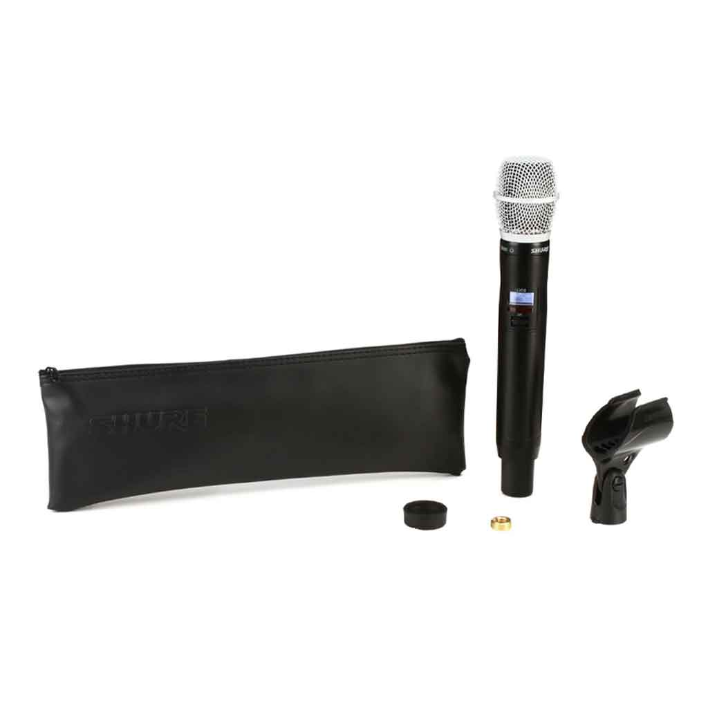 Bộ phát micro không dây cầm tay Shure ULXD2/SM86 hình đang được chụp miêu tả chi tiết sản phẩm micro có đầy đủ phụ kiện kèm theo