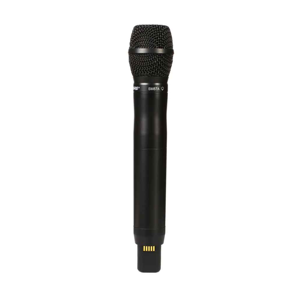 Bộ phát micro không dây cầm tay Shure ULXD2/SM87 hình miêu tả vỏ micro bằng hợp kim nhôm màu đen nhám, chống xước, chống va đập, mang lại cảm giác chắc tay và độ bền vượt trội