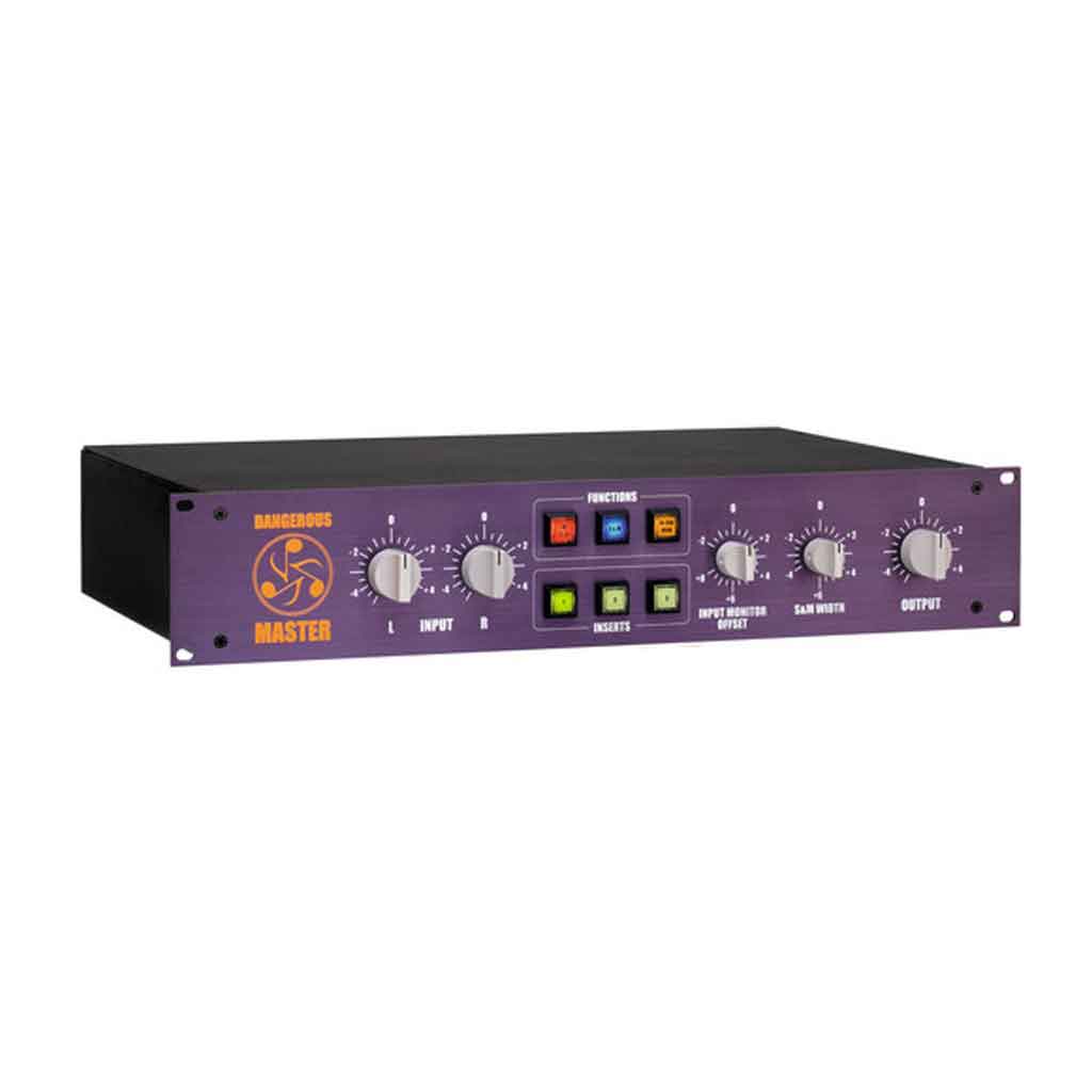 Dangerous Music MASTER Mastering Transfer Console với có cổng quan thiết kế thiết bị có kiểu dáng rackmount 2U, nổi bật với mặt trước màu tím ánh kim cùng logo đặc trưng của Dangerous Music màu cam bên trái