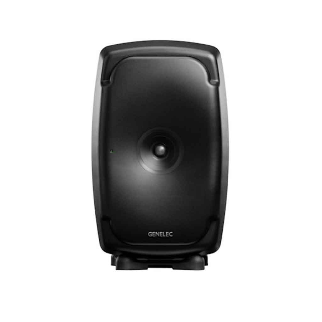 Genelec 8351B SAM™ với miêu tả chi tiết sản phẩm trong hình thiết kế tổng thể loa có kiểu dáng bo cong mềm mại, đặc trưng của series "The Ones"