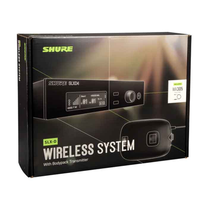 Shure SLXD14 Wireless Guitar System - J52 Band hình đang được chụp miêu tả chọn bộ sản phẩm được đặt trong hộp và được đặt trong khoảng không nền trắng 