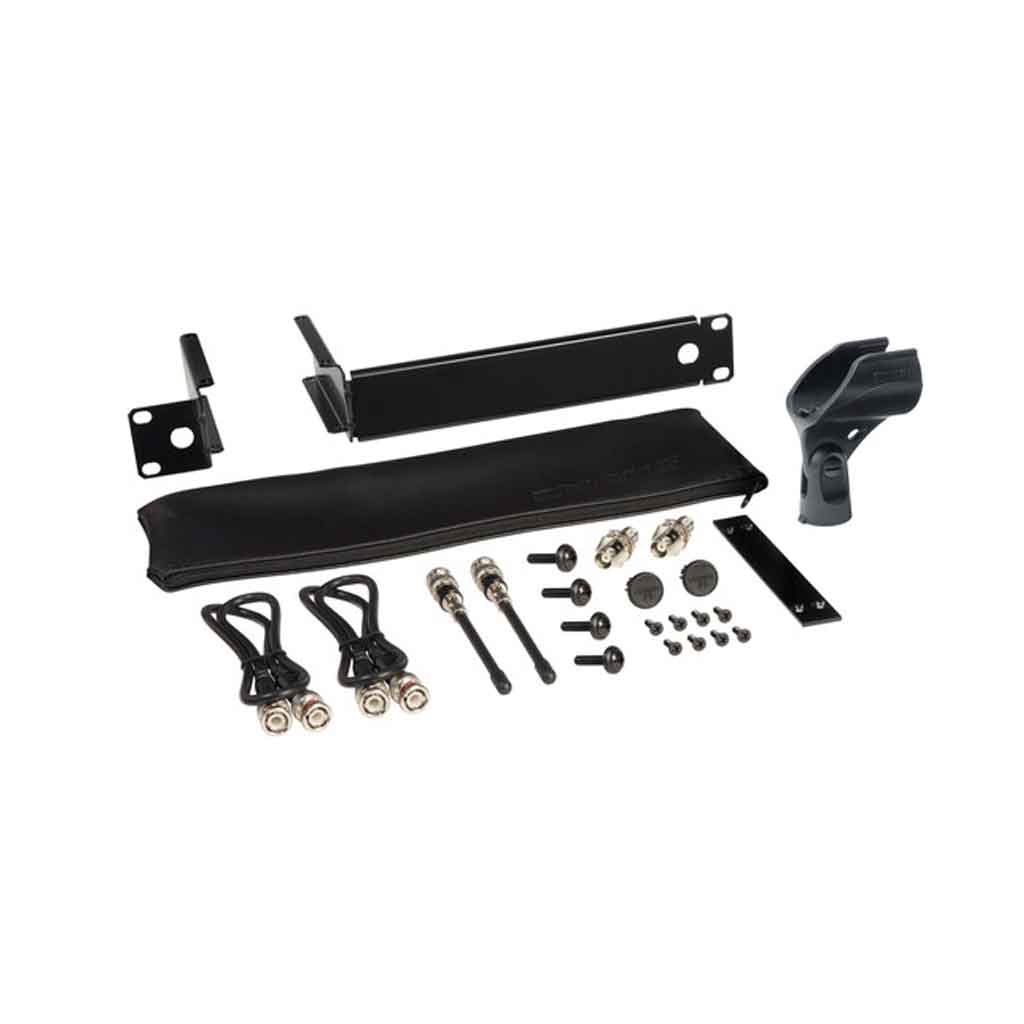 Hệ thống micro không dây Shure SLXD24/B58 hình đang miêu tả chi tiết các linh kiện và phụ kiện trong nền trắng   