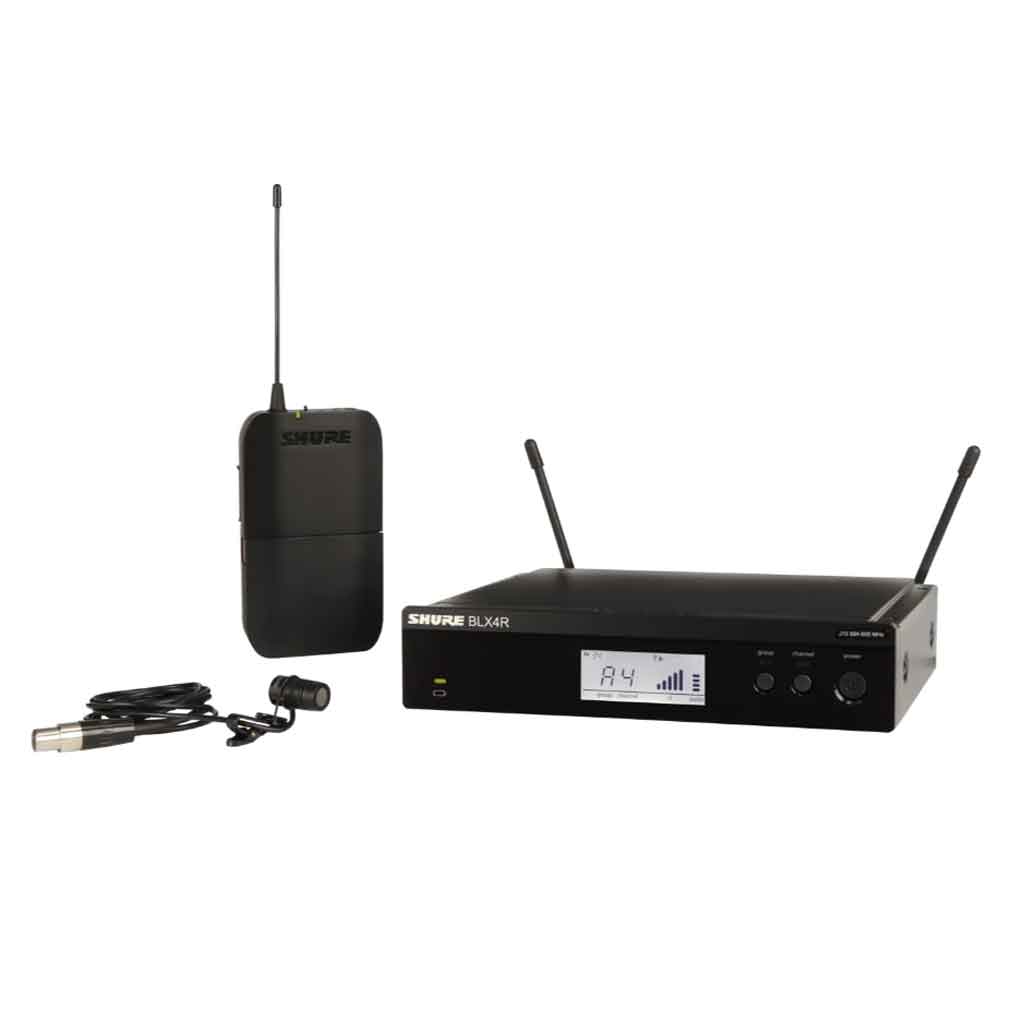 Hệ thống micro cài áo không dây Shure BLX14R/W85 với được thiết kế kiểu dáng dạng rackmount (gắn tủ thiết bị), hình chữ nhật chắc chắn, màu đen